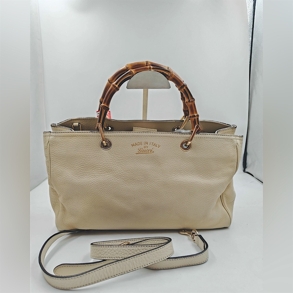 Authentic Gucci bamboo leather bag with strap